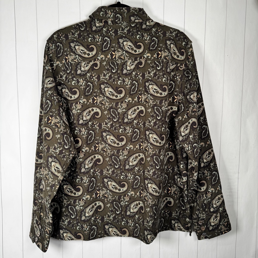 La Cabana Hawaiian Paisley Button Shirt Vaca Beach Top Velour Feel Green size XL - Picture 5 of 8